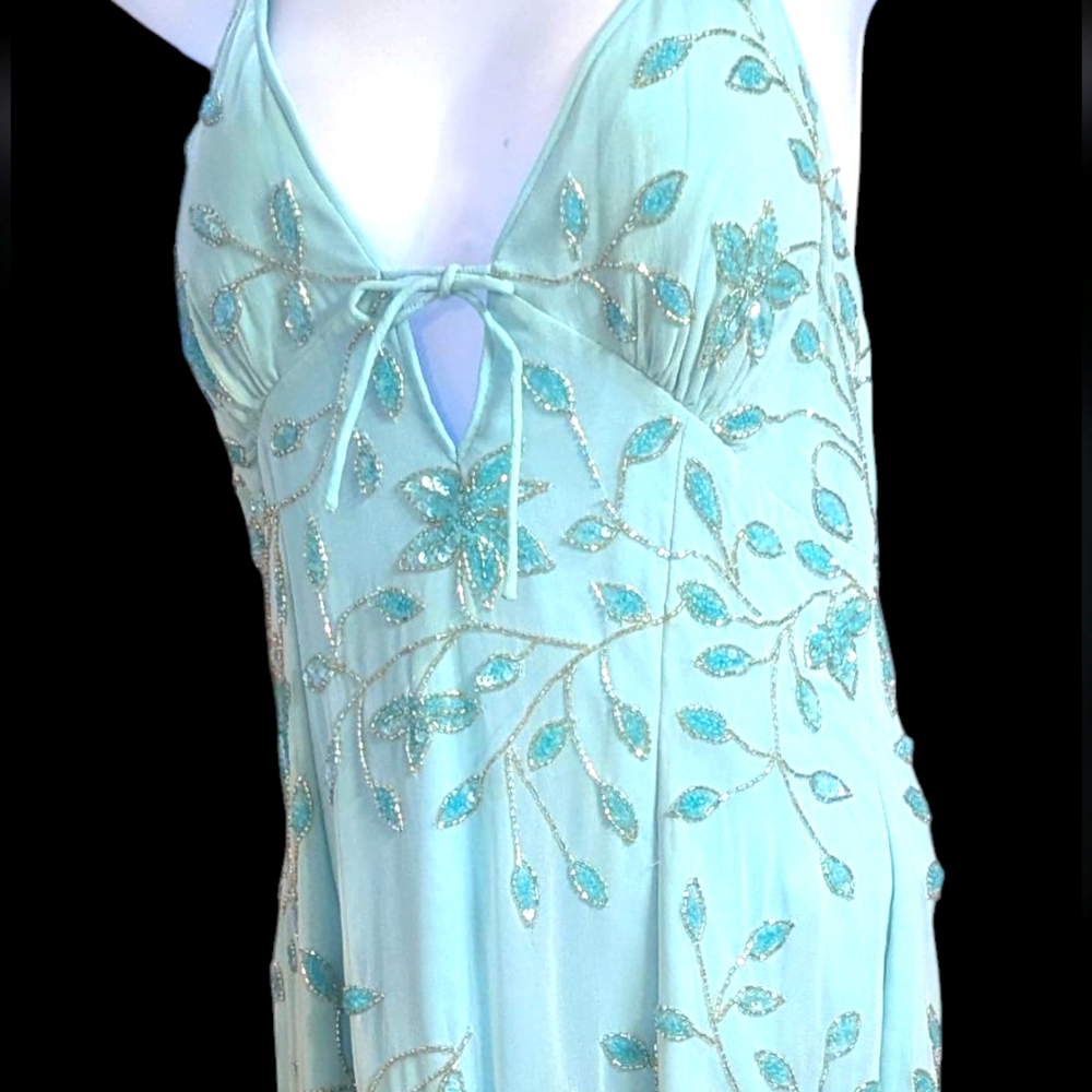 NWT Vintage Cache silk embellished chiffon  halter gown